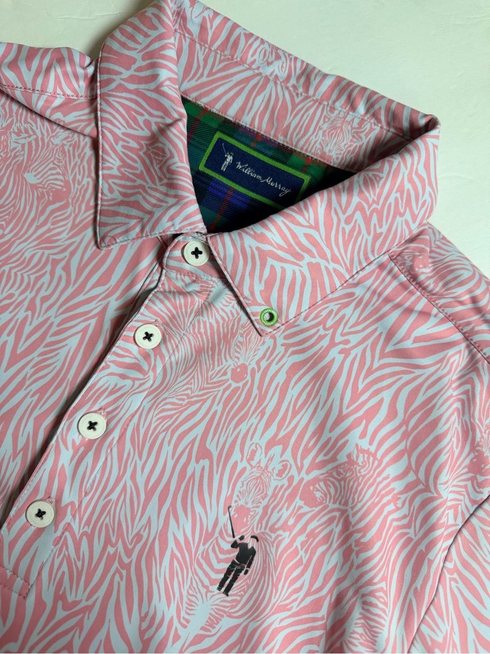 William Murray Mens Golf Performance Polo Small Pink Zebra Print Short Sleeve